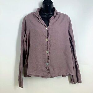 Bryn Walker Women's 100% Linen Boho Lagenlook Relaxed Button Down Shirt Size L